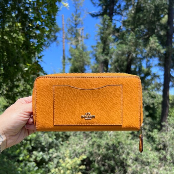 Coach Handbags - COACH Long Zip-Around Wallet Orange Crossgrain Leather Gold Hardware AUTHENTIC